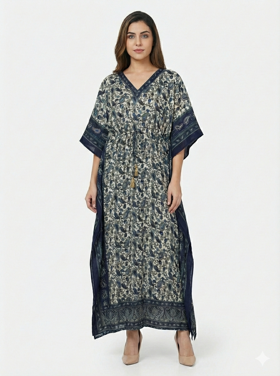 Indigo Paisley Serenity Artisanal Modest Kaftan | Beach Wrap— GLAMOURA-X