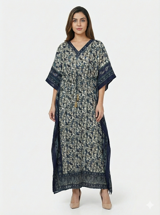 Indigo Paisley Serenity Artisanal Modest Kaftan | Beach Wrap— GLAMOURA-X
