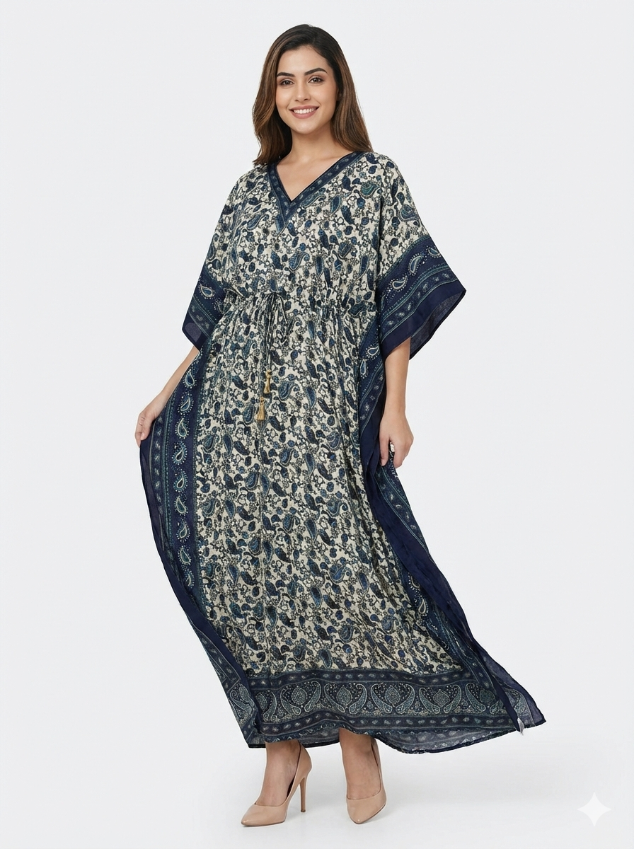 Indigo Paisley Serenity Artisanal Modest Kaftan | Beach Wrap— GLAMOURA-X