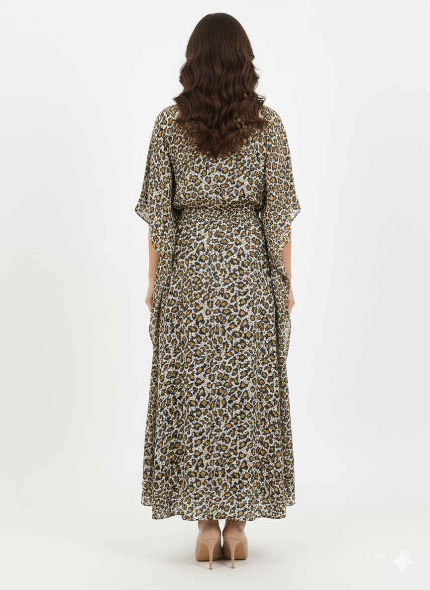 Safari Grace Animal Print Drawstring Kaftan — GLAMOURA-X