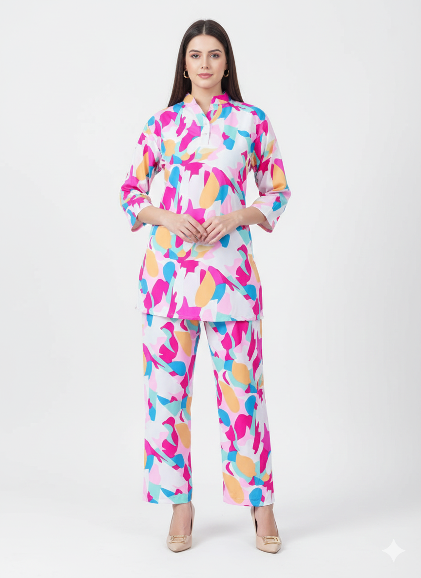 Glamoura X Confetti Bloom Printed Kurti Co-ord Set | Multicolor Modest Casual Wear
