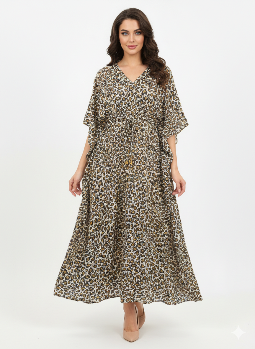 Safari Grace Animal Print Drawstring Kaftan — GLAMOURA-X