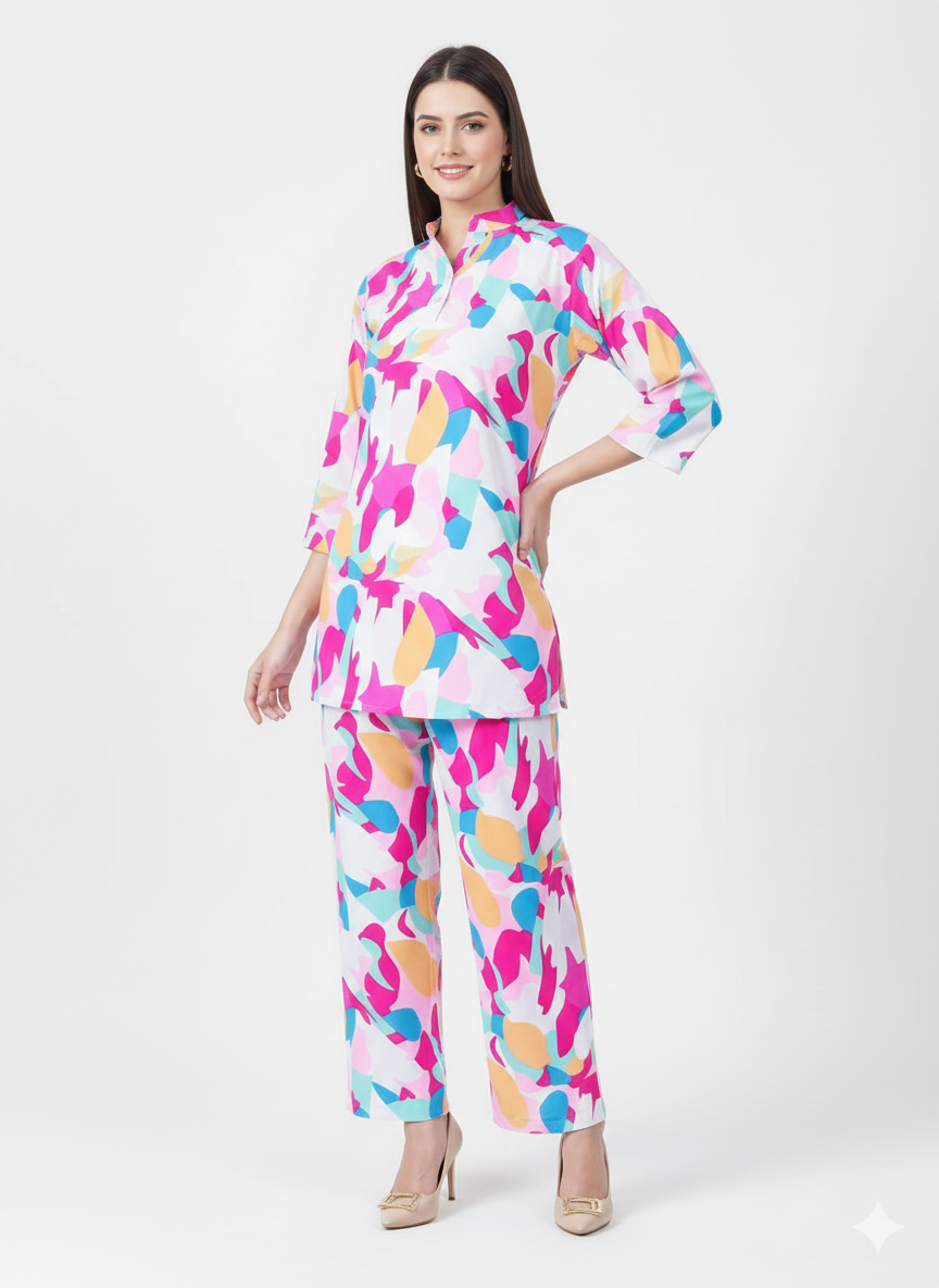 Glamoura X Confetti Bloom Printed Kurti Co-ord Set | Multicolor Modest Casual Wear