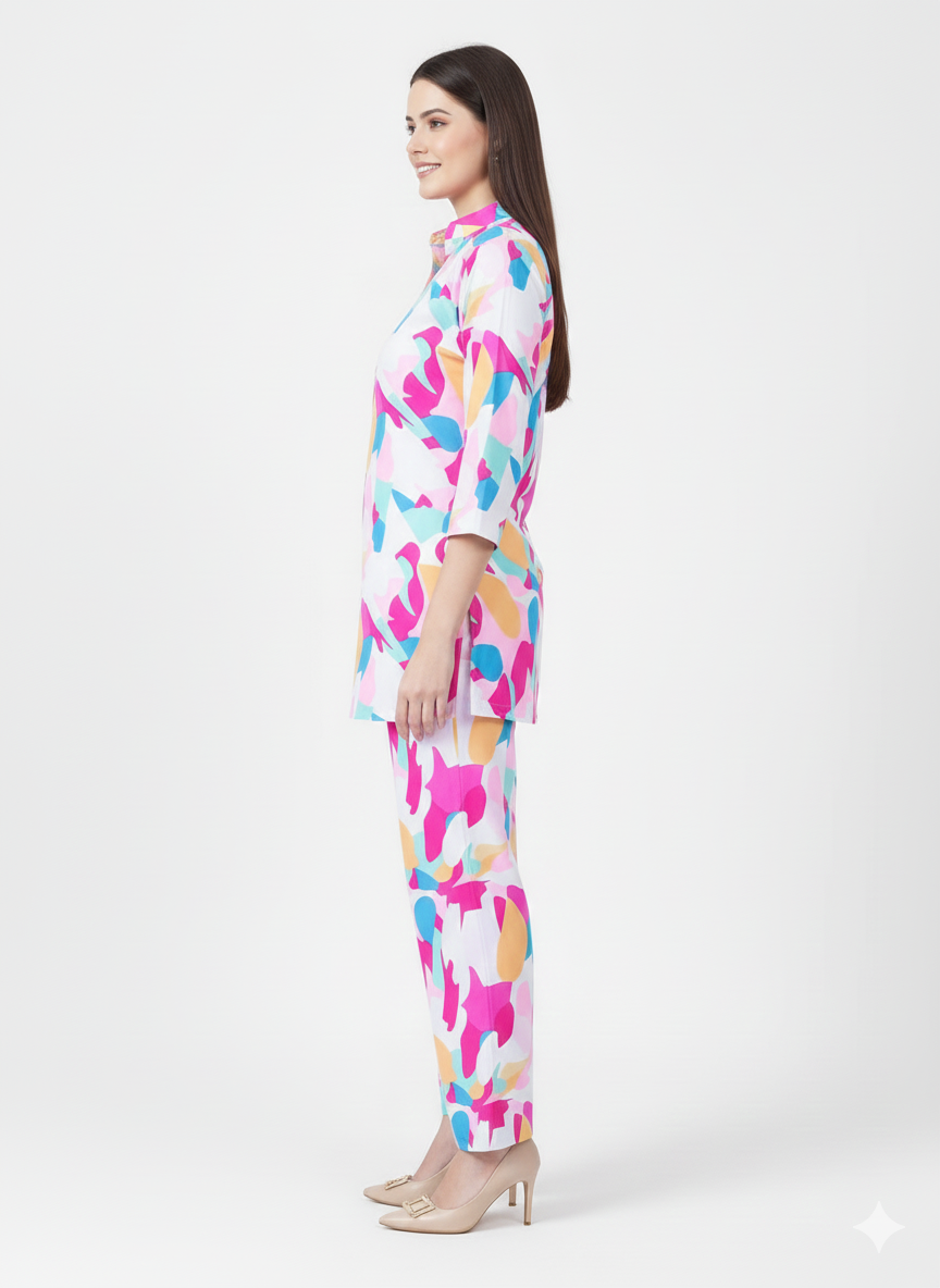 Glamoura X Confetti Bloom Printed Kurti Co-ord Set | Multicolor Modest Casual Wear