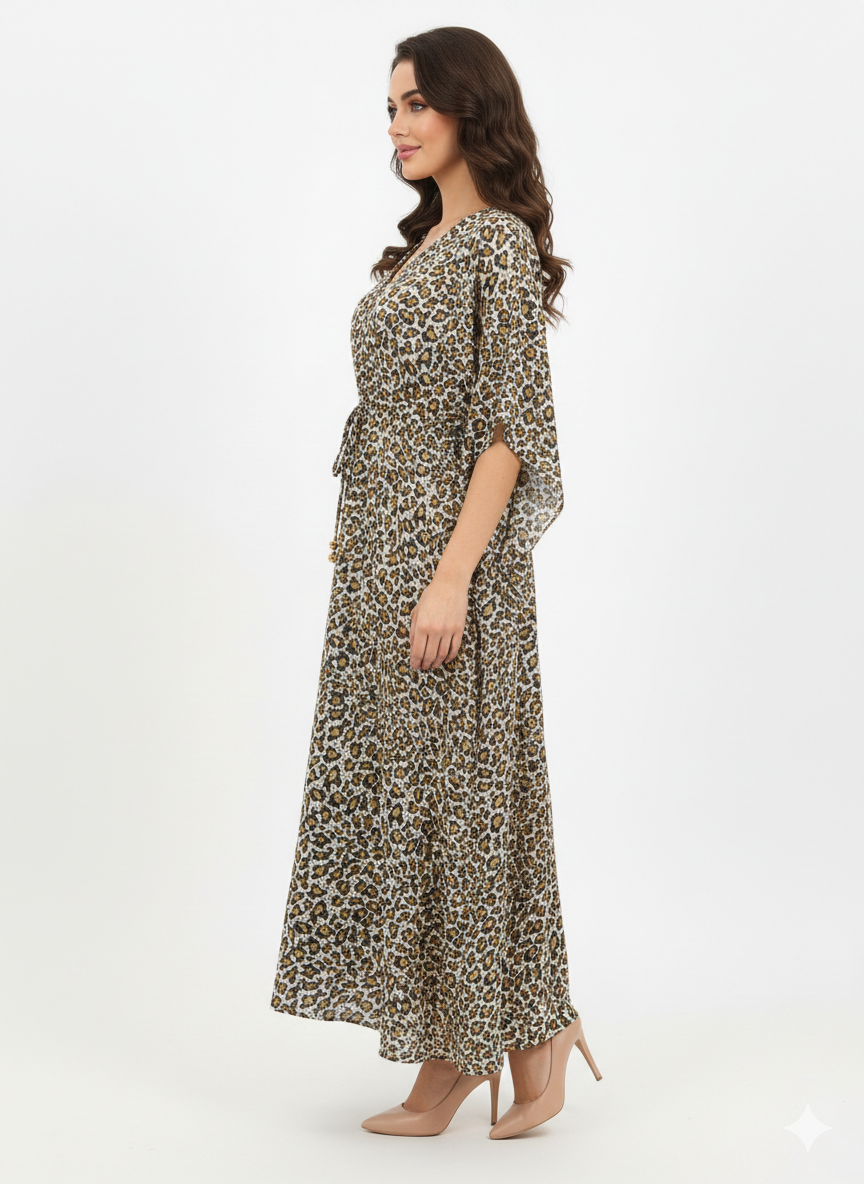 Safari Grace Animal Print Drawstring Kaftan — GLAMOURA-X
