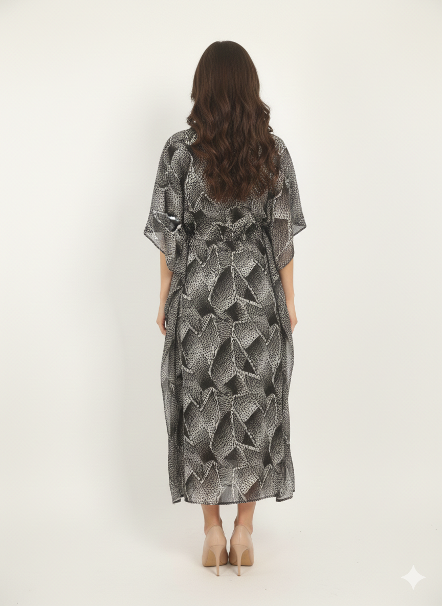 Monochromatic Marble Abstract Drawstring Kaftan | Beach Wear— GLAMOURA-X
