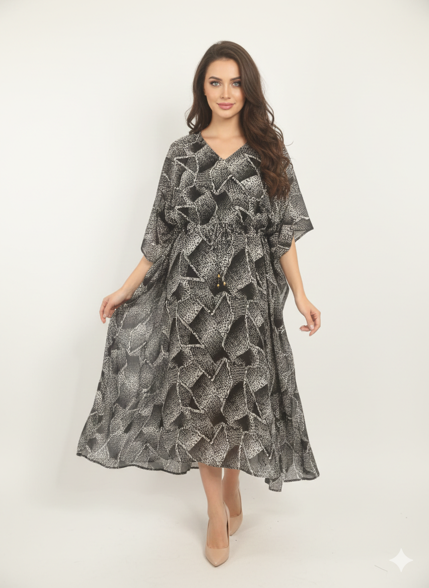 Monochromatic Marble Abstract Drawstring Kaftan | Beach Wear— GLAMOURA-X