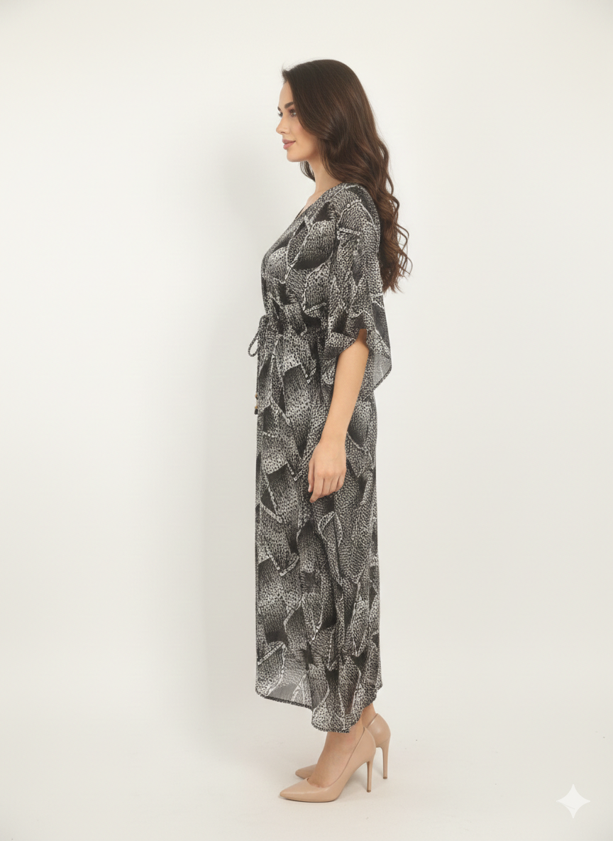 Monochromatic Marble Abstract Drawstring Kaftan | Beach Wear— GLAMOURA-X