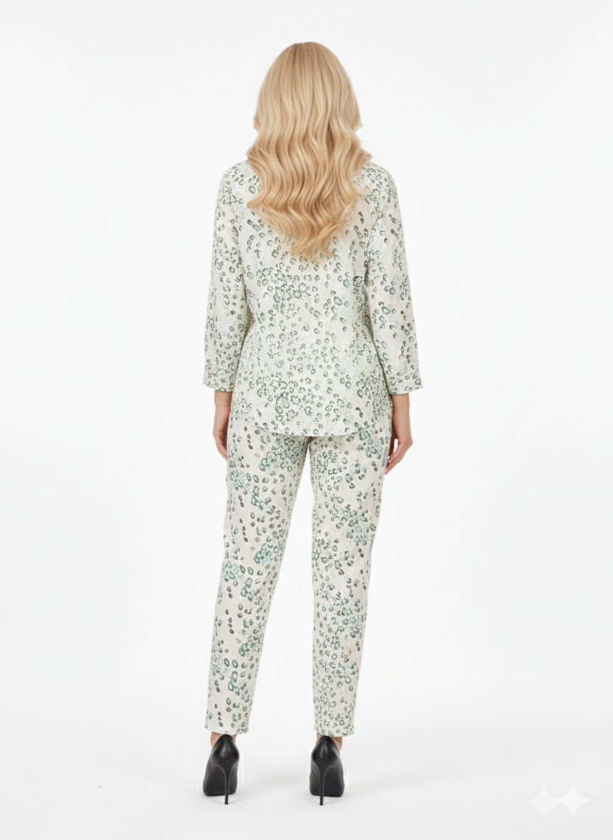Glamoura X Kiwi Spot Co-ord Set | Cream & Green Leopard Print Modest Resort Wear