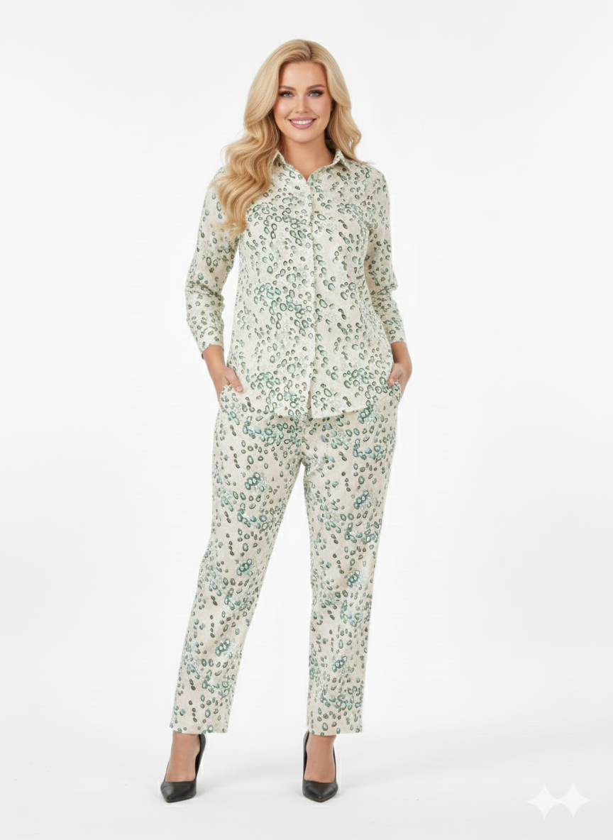 Glamoura X Kiwi Spot Co-ord Set | Cream & Green Leopard Print Modest Resort Wear