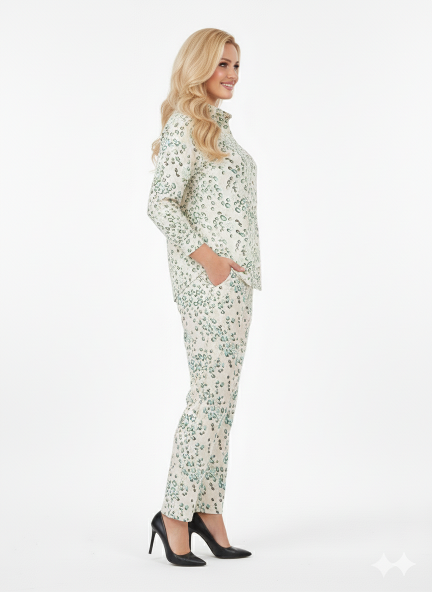 Glamoura X Kiwi Spot Co-ord Set | Cream & Green Leopard Print Modest Resort Wear