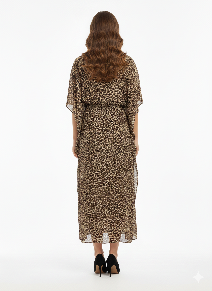 Serengeti Dusk Leopard Print Drawstring Kaftan | Beach Wrap— GLAMOURA-X