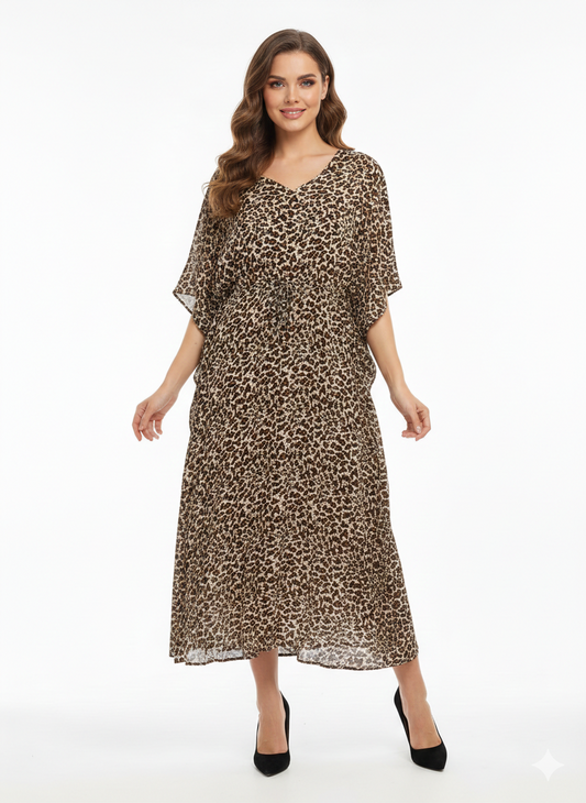 Serengeti Dusk Leopard Print Drawstring Kaftan | Beach Wrap— GLAMOURA-X