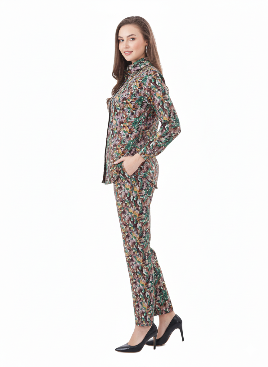 Tropical Earth Co-Ord Set | Brown & Green Floral | GlamouraX