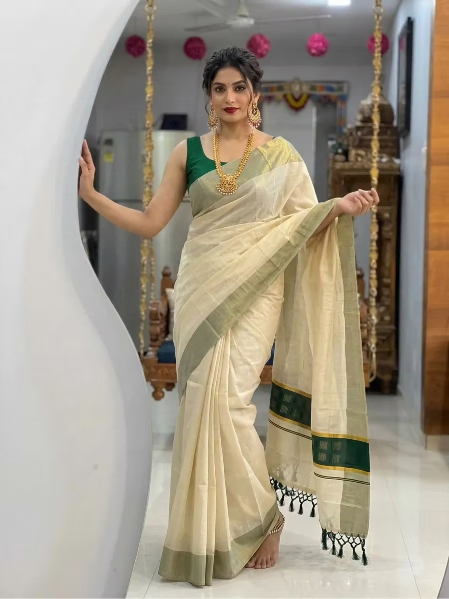 Chathura Zari Tussel Tissue Kerala Saree