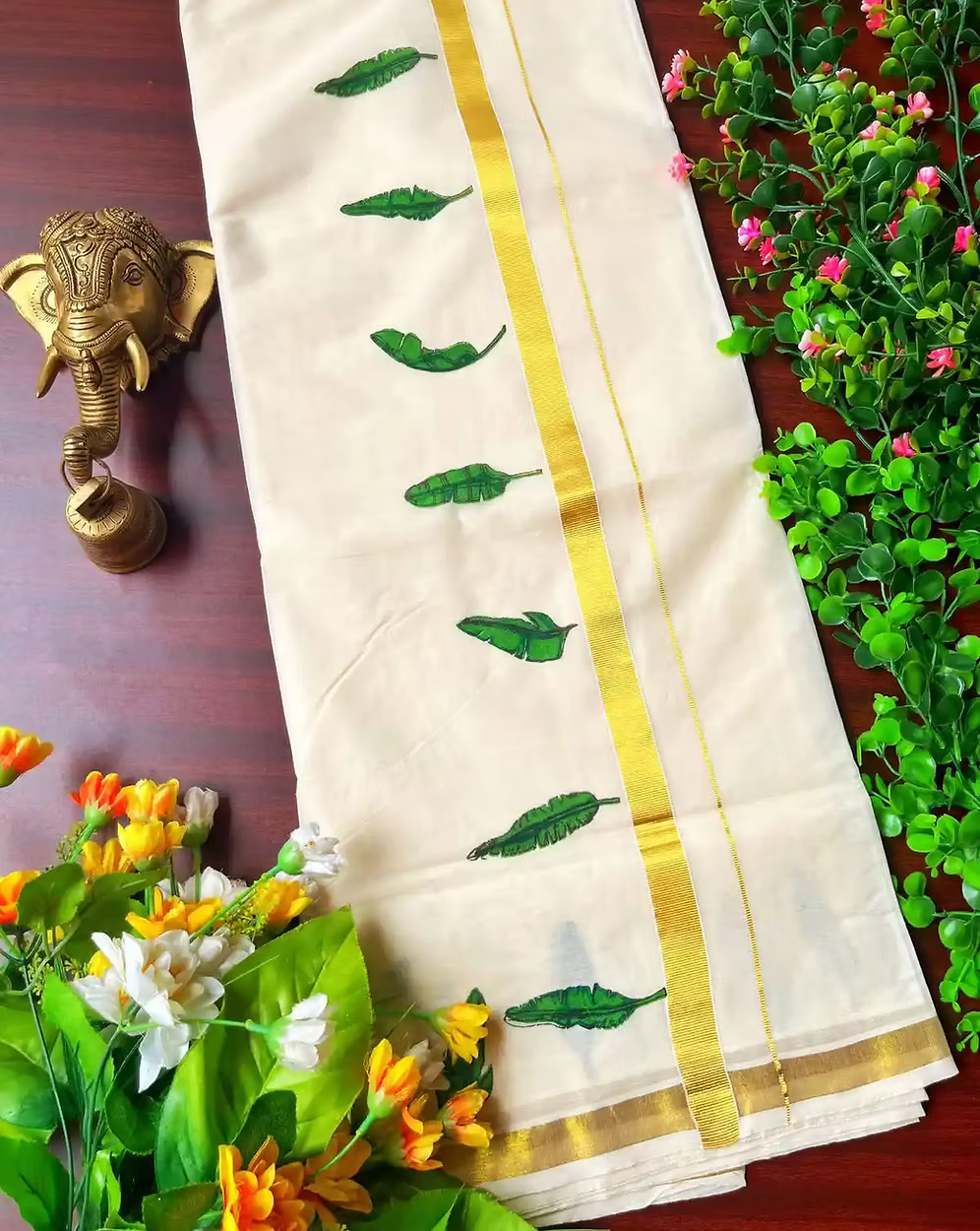 Banana Leaf Designer Kasavu Cotton Saree | Kuthampully