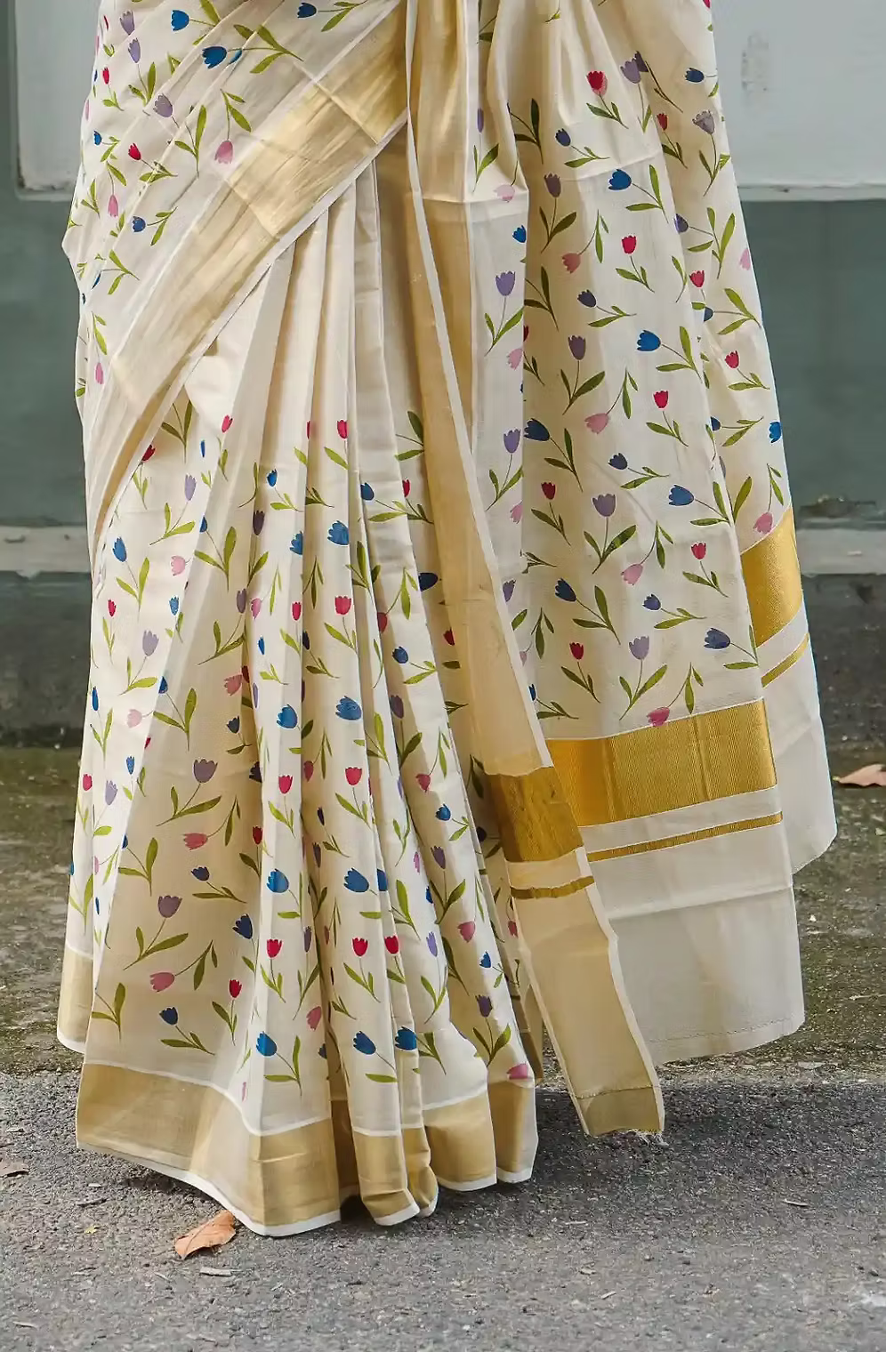 Multi Tulip Kasavu Golden Tissue Saree with Blouse