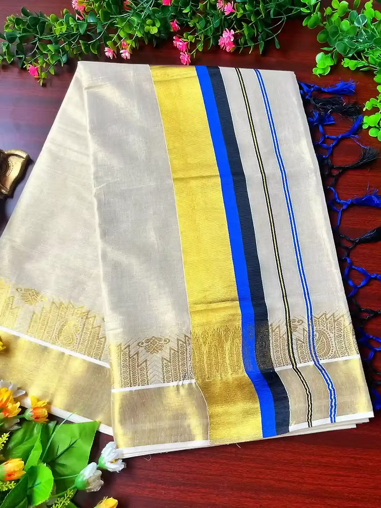 Dual Blue Jacquard Tussel Tissue Saree