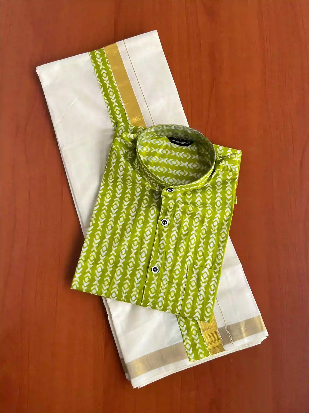 Neon Green Ajrak Shirt & Mundu Combo