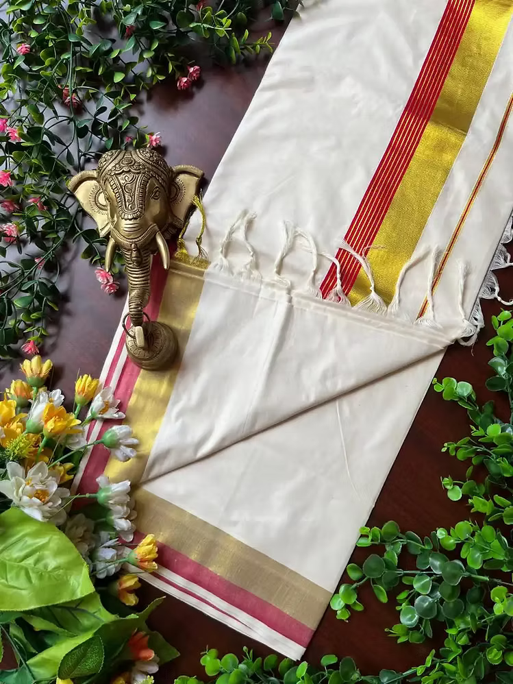 Balaramapuram Kasavu Cotton Saree with Running Blouse