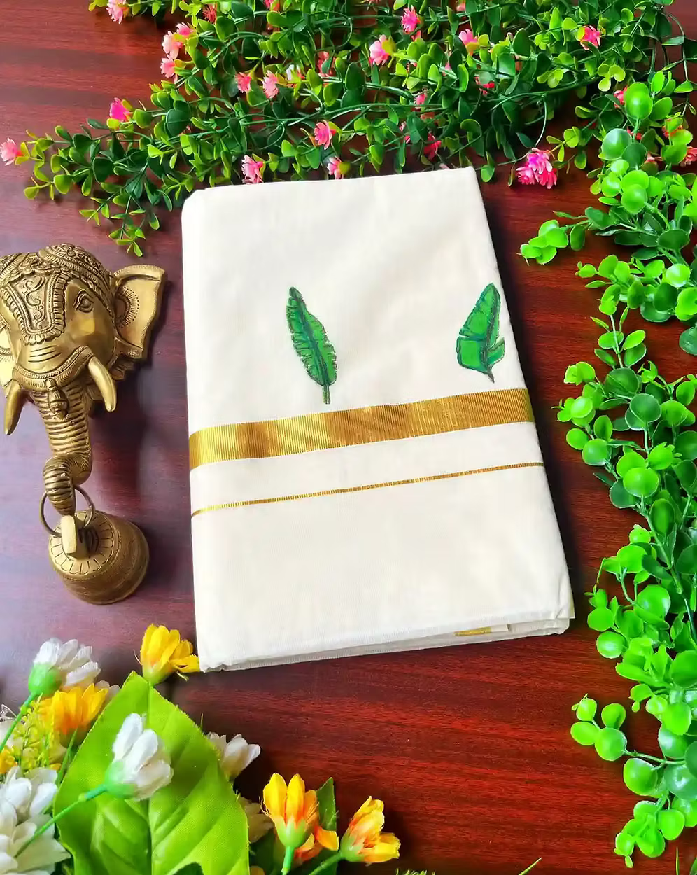 Banana Leaf Designer Kasavu Cotton Saree | Kuthampully