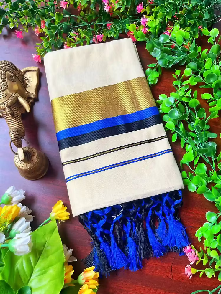 Dual Blue Jacquard Tussel Tissue Saree