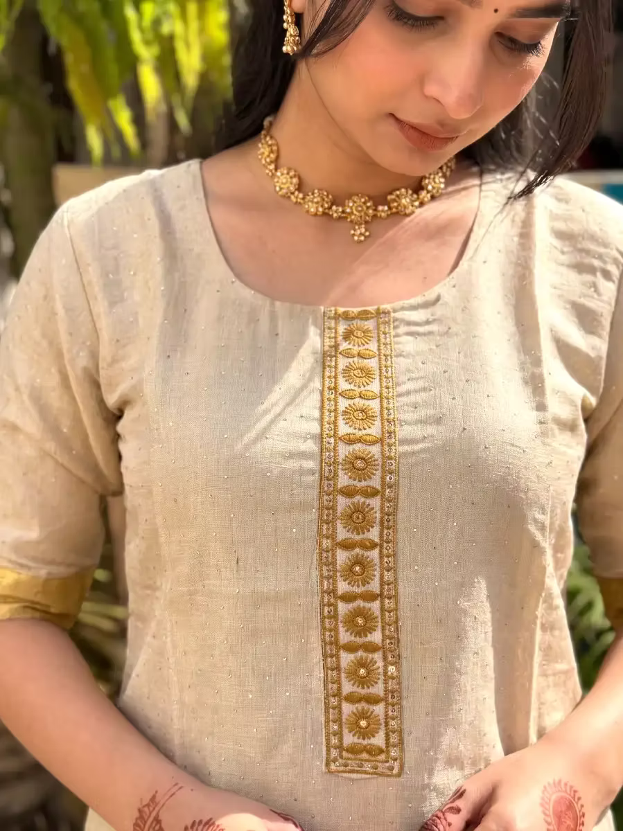 Golden Sequin Tissue Kurti with Sleeves