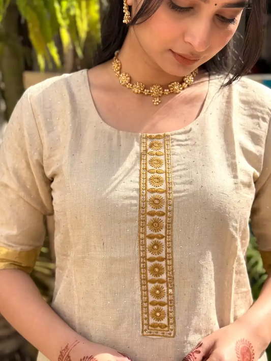 Golden Sequin Tissue Kurti with Sleeves