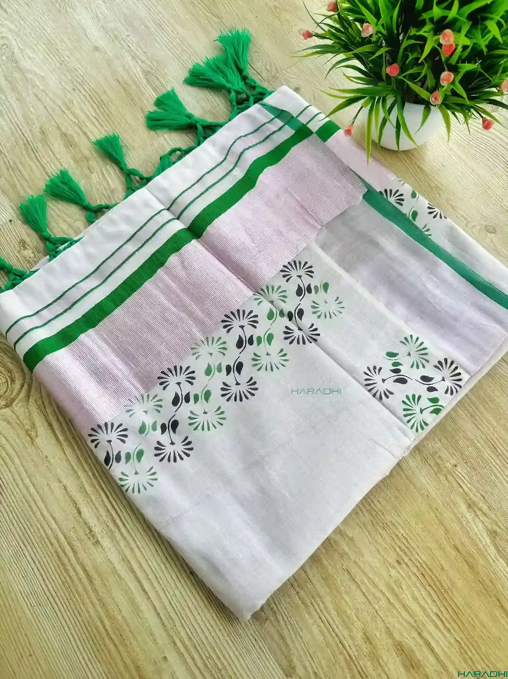 Emerald Green Floral Designer Blush Pink Silver Tissue Saree with Blouse