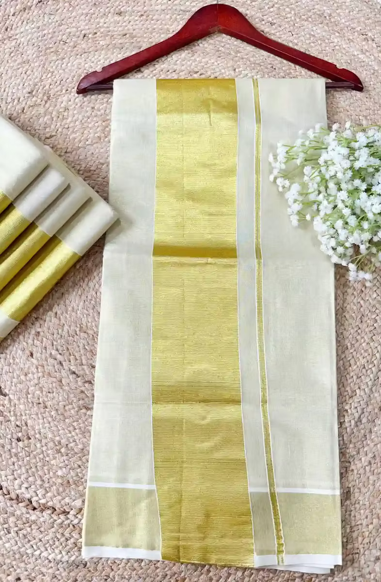 5-Inch Premium Golden Tissue Kasavu Set Saree