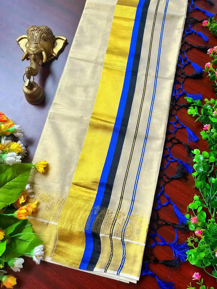 Dual Blue Jacquard Tussel Tissue Saree