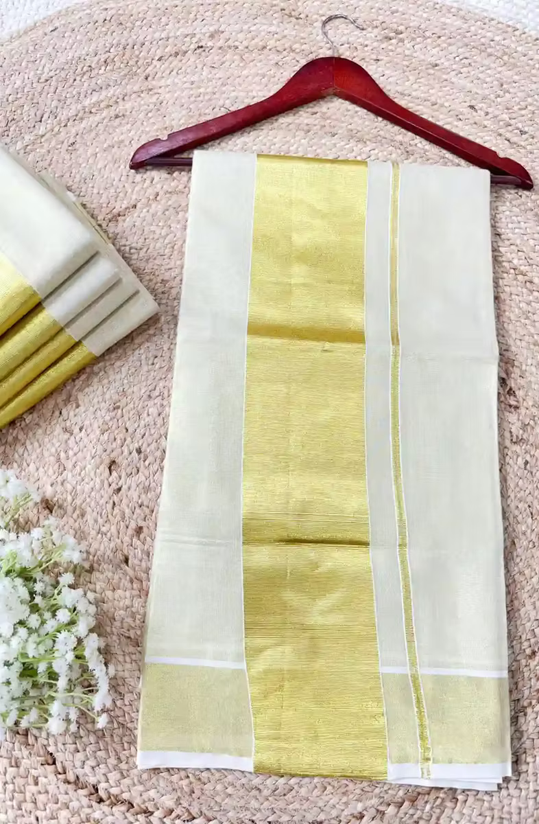 5-Inch Premium Golden Tissue Kasavu Set Saree