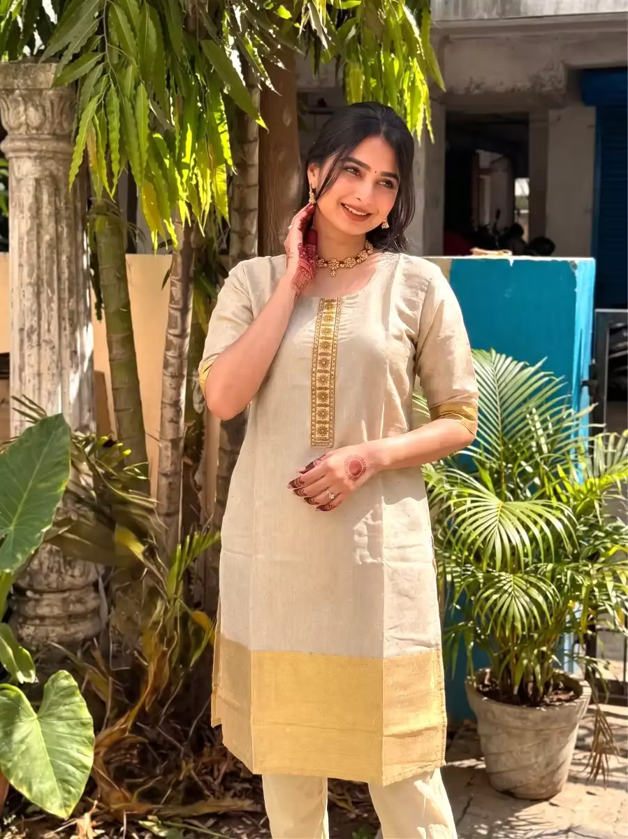 Golden Sequin Tissue Kurti with Sleeves