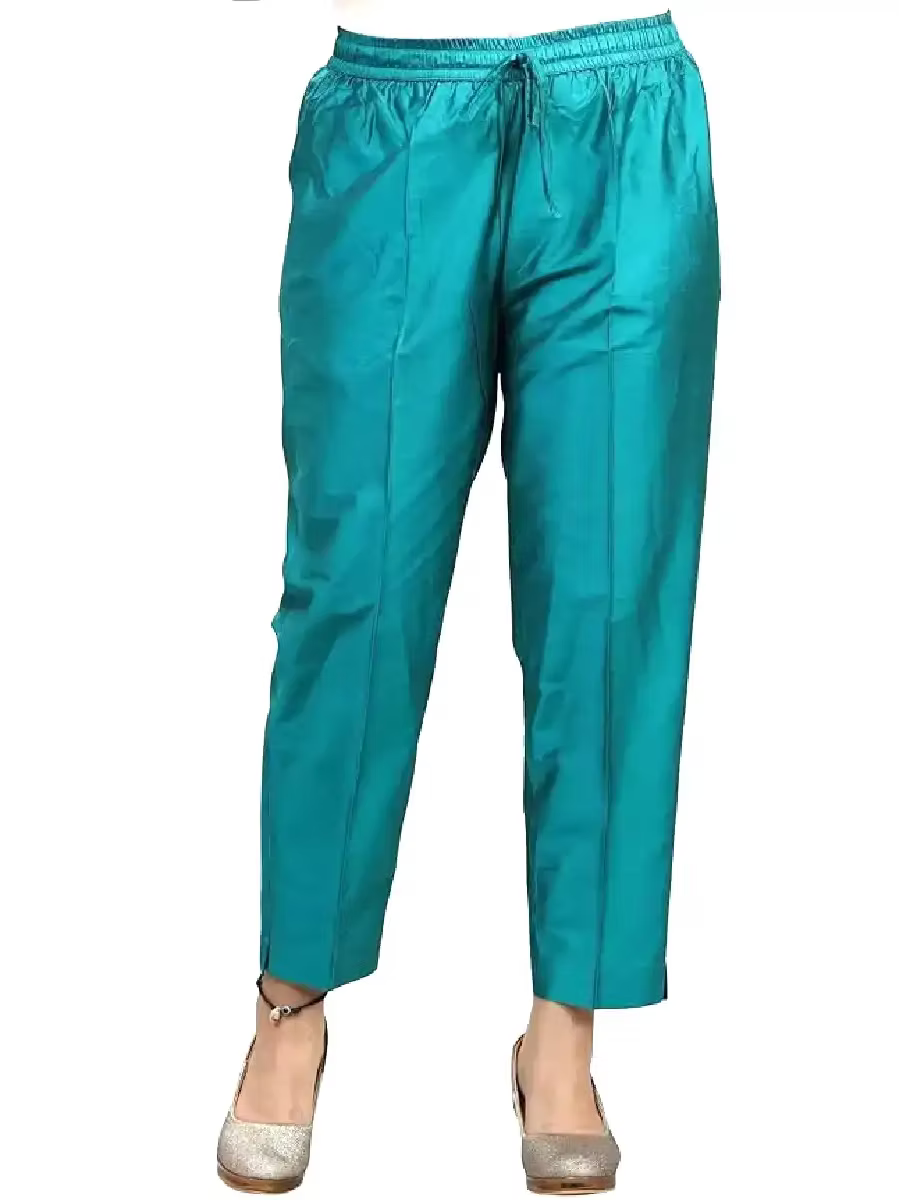 Beige Tissue Kurta Set with Teal Embroidered Dupatta & Trousers