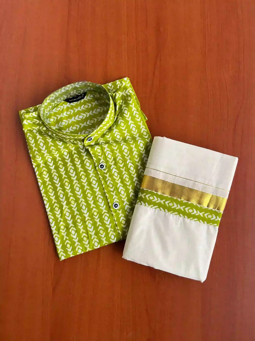 Neon Green Ajrak Shirt & Mundu Combo