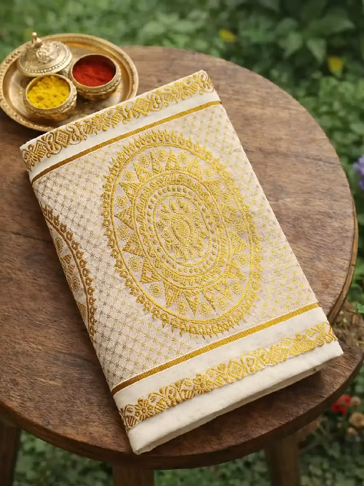 Chakra Jacquard Pallu Kasavu Cotton Saree