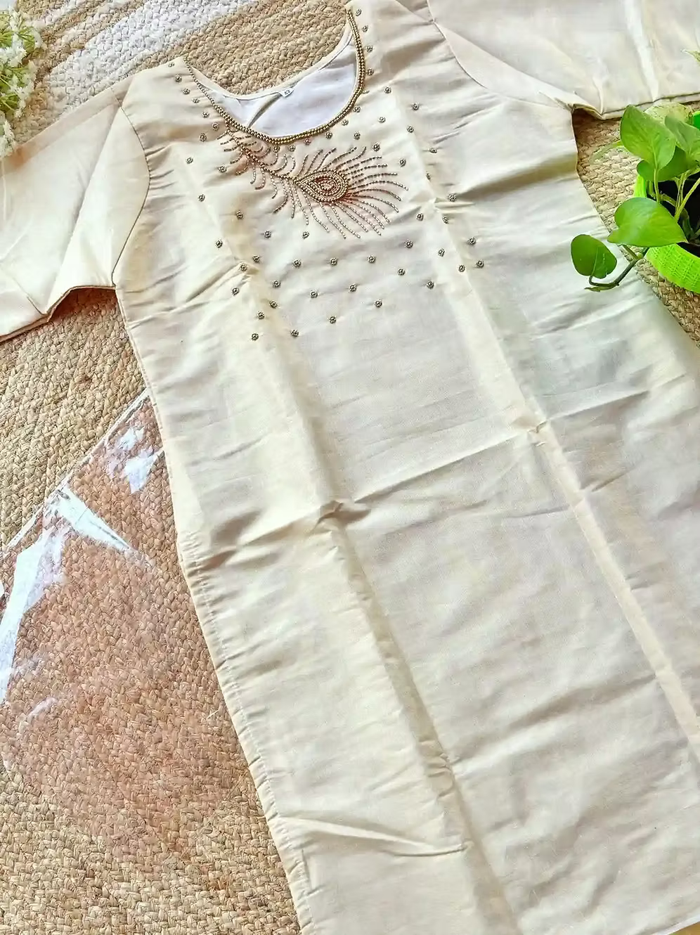 Golden Tissue Kurthi with Stone Work