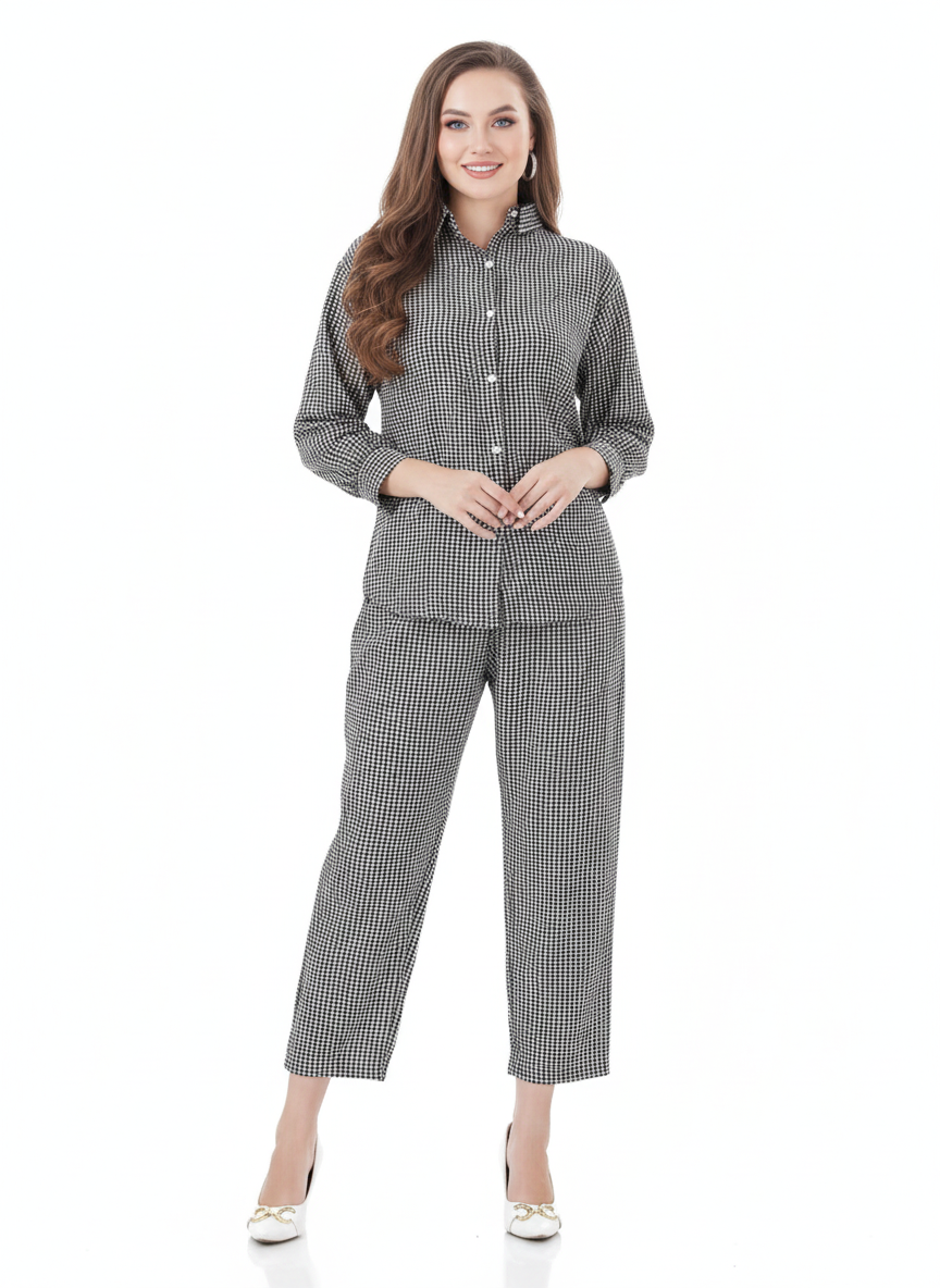 Monochrome Check Co-Ord Set | Classic Houndstooth | GlamouraX