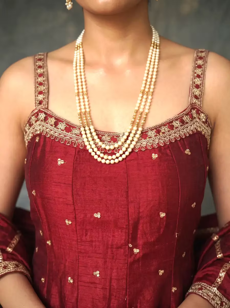 Premium Maroon Embroidered Silk Blend Kurta Set with Straight Pant and Dupatta