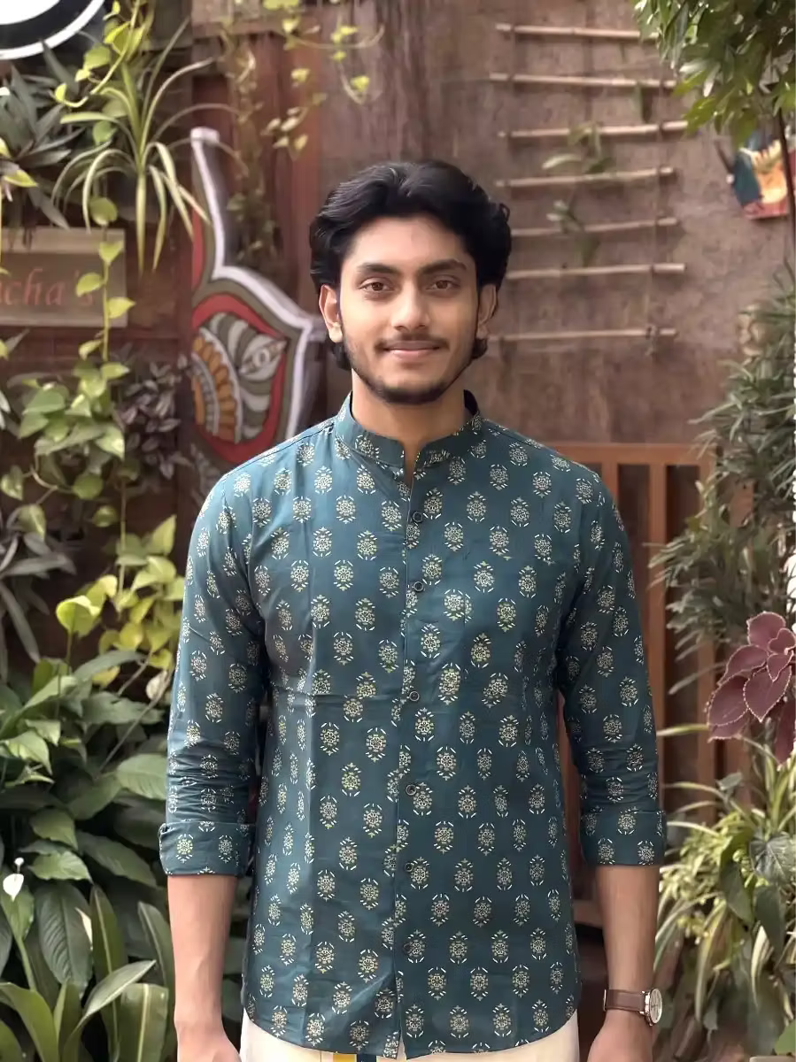 Deep Teal Blue Ajrak Shirt & Mundu Combo