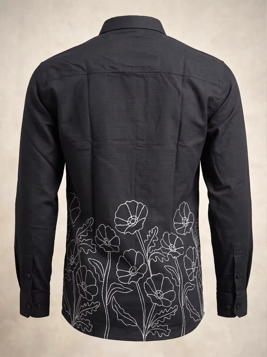 Black Vine Outline Cotton Shirt and Kasavu Mundu Dhoti Combo