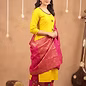 Mustard Yellow Festive Kurta Set with Pink Banarasi Dupatta & Embroidered Pants