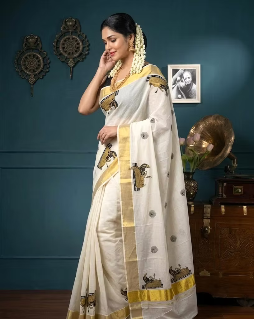 Anantha Shayana Cotton Kerala Kasavu Saree with Blouse