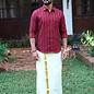 Deep Maroon & Golden Linear Cotton Shirt and Kasavu Mundu Dhoti Combo