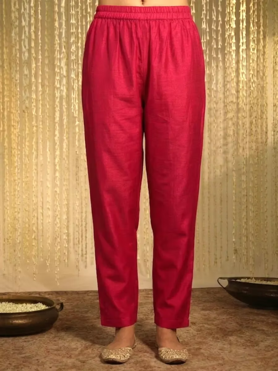 Fuchsia Pink Floral Embroidered Silk Blend Kurta Set with Dupatta
