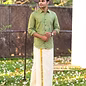 Sage Green Leaf Embroidered Cotton Shirt and Kasavu Mundu Dhoti Combo