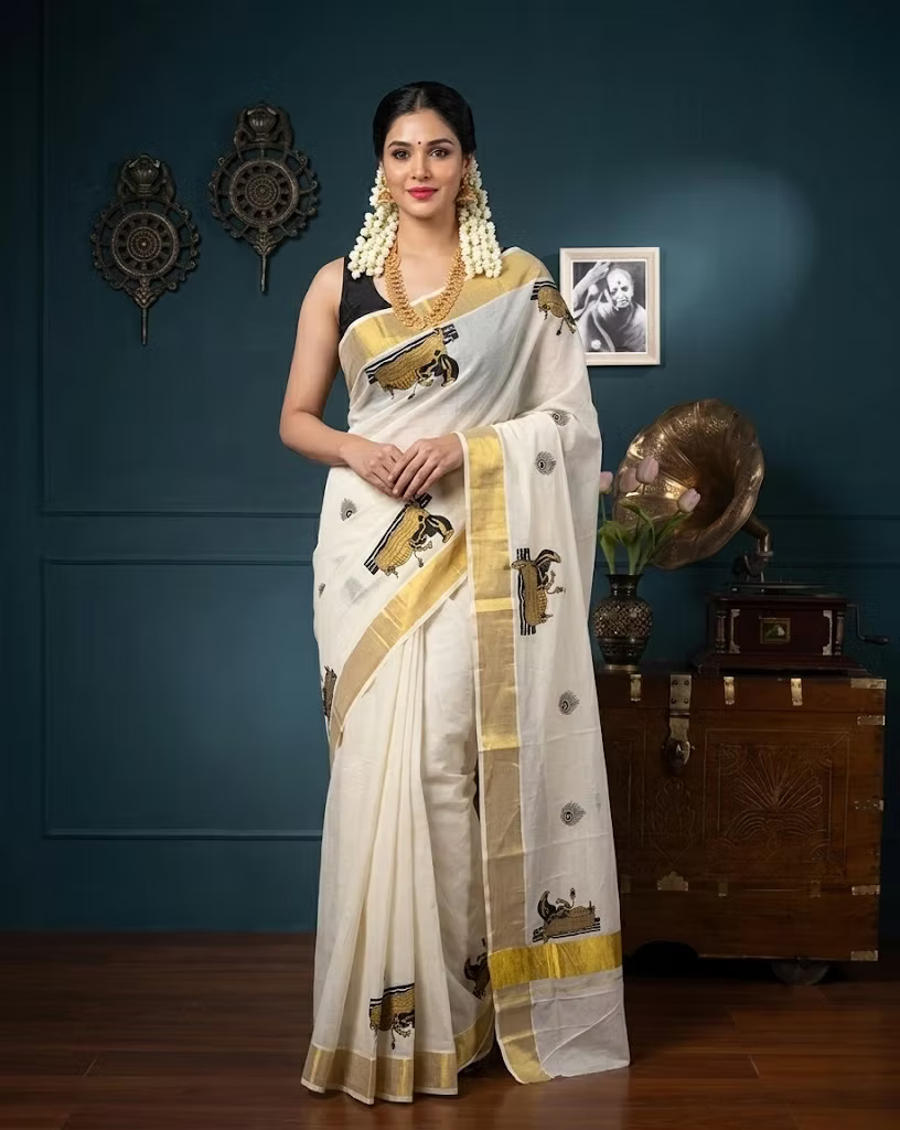 Anantha Shayana Cotton Kerala Kasavu Saree with Blouse
