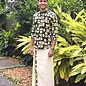Black & Pastel Yellow Botanical Vine Ajrakh Shirt and Kasavu Mundu Dhoti Combo