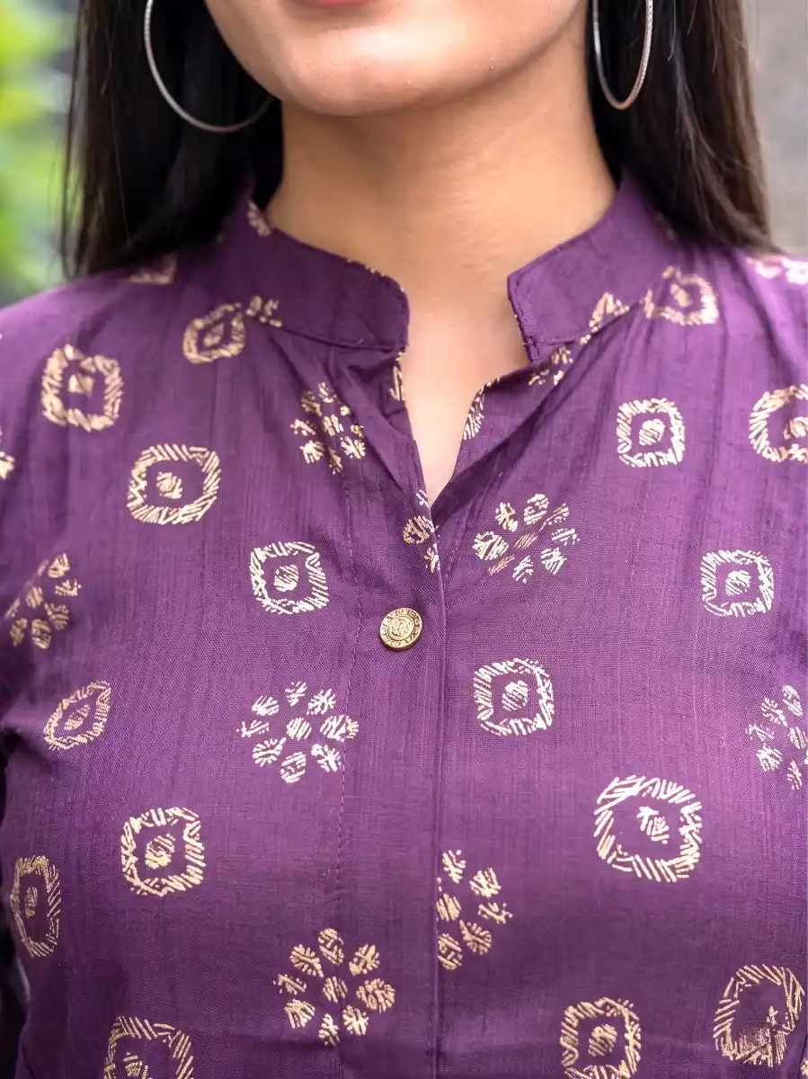 Purple Bandhani Print Straight Kurta & Bottom Set