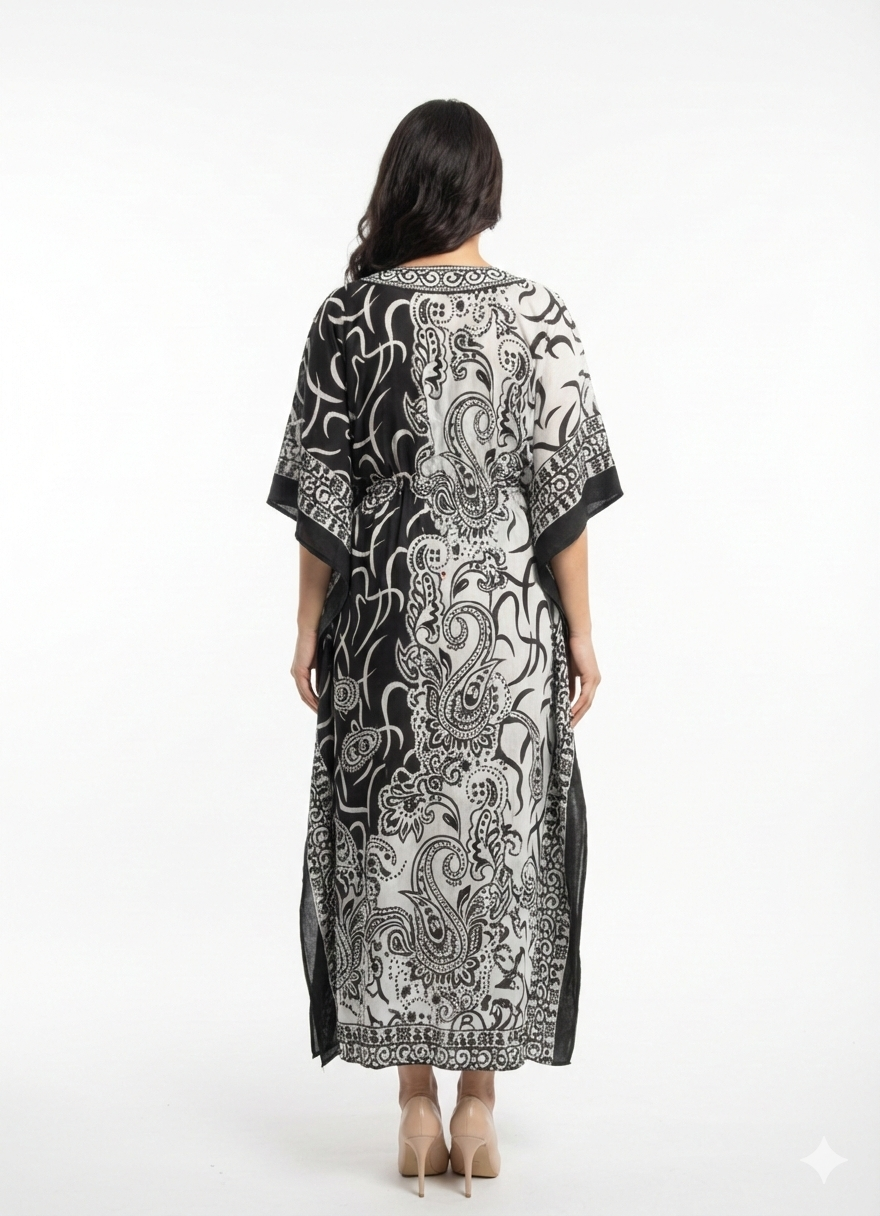Monochromatic Split Artisanal Drawstring Kaftan | Beach Wrap— GLAMOURA-X